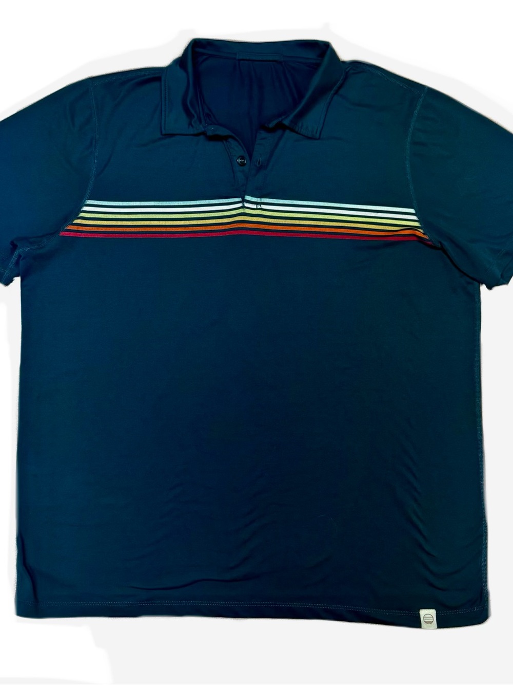 Marine Layer Navy Polo with Multicolor Chest Stripes